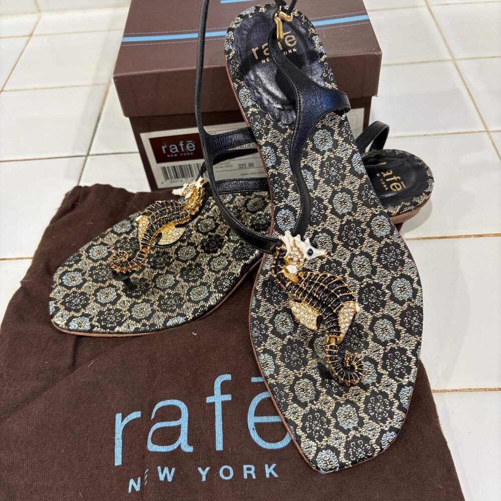 Designer Sandals with Seahorse Motif - Black